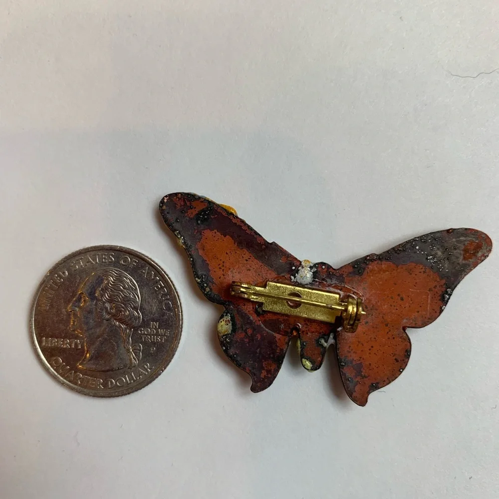 Lot of Two Butterfly Brooches Gold Tone Copper Colorful Enamel Vintage - Picture 6 of 6